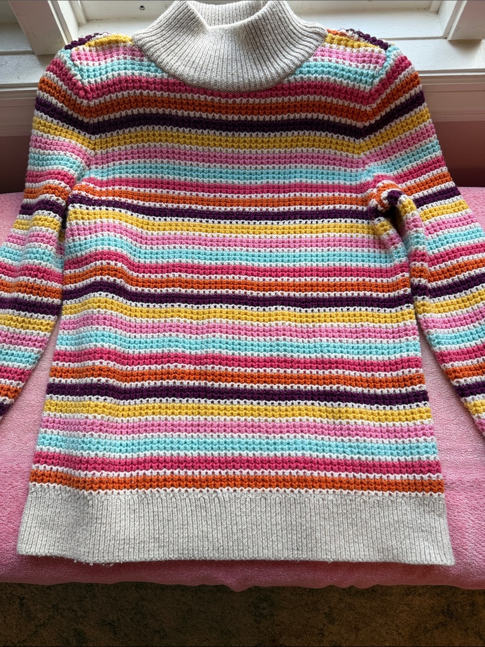 Talbots Cream Turtleneck Sweater with Multicolor Stripes